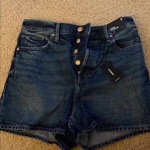 Express Dark Blue High-Rise Button-Fly Denim Shorts